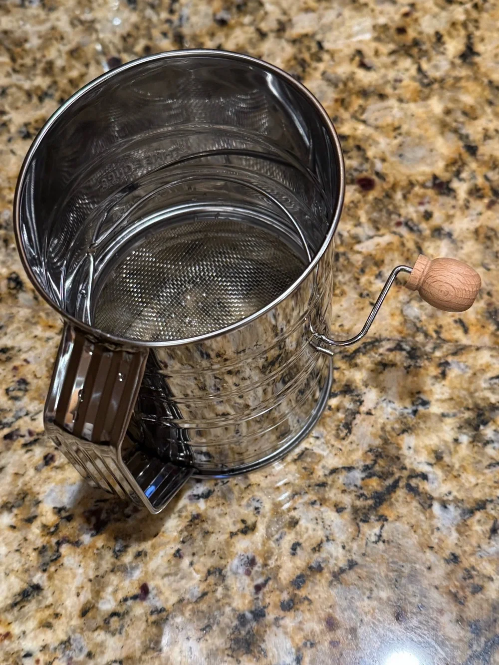 Stainless 3 Cup Steel Flour Sifter with Wooden Hand Crank Knob